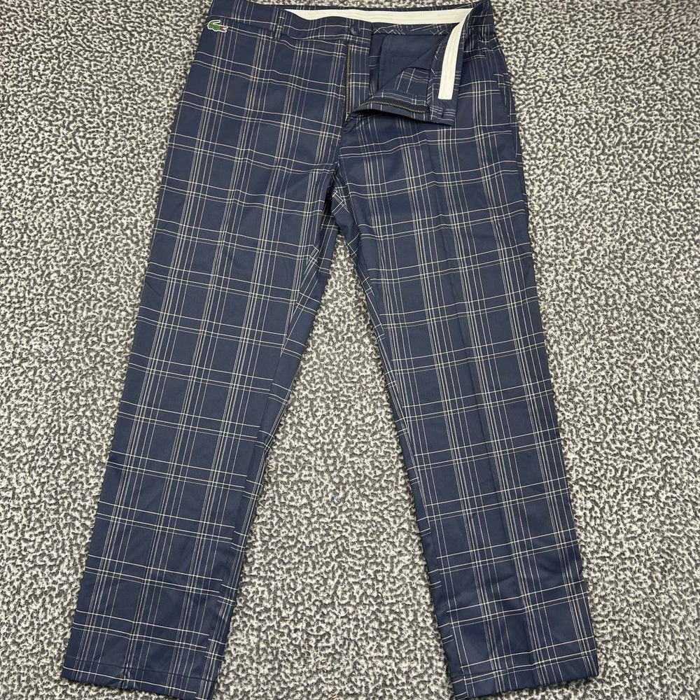 Lacoste Sport‎ Men Navy Blue Plaid Golf Trousers Pants 34 Pockets Outdoor